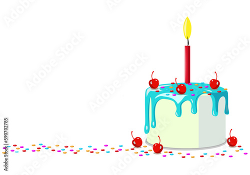 Birthday cake, birthday party elements.