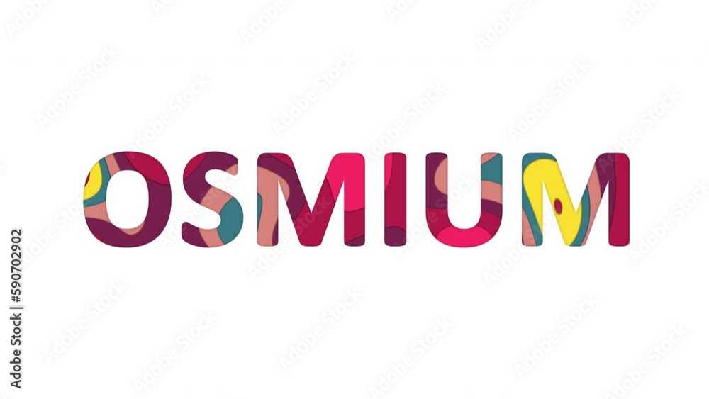 Multi-colored inscription Element of periodic table OSMIUM with colored spots floating inside. Looped from frame 120 to 839, Alpha BW at the end Multi-colored inscription Element of periodic table OSMIUM with colored spots floating inside. Looped from frame 120 to 839, Alpha BW at the end