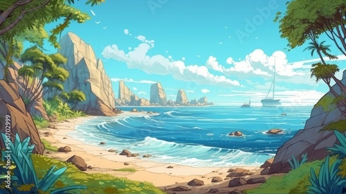 beach at a tropical island landscape   cartoon style   4k  generat ai