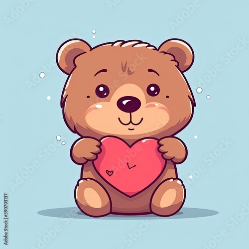 Cute bear holding love heart cartoon icon illustration. animal nature icon concept isolated, generat ai