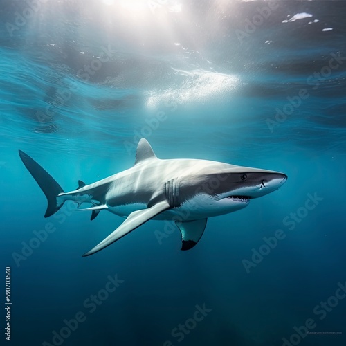 Photo dangerous shark underwater, generat ai