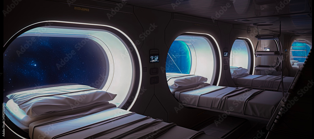 Futuristic space tourism retreat, a luxurious hotel with beautiful views of the Earth and the cosmos (generative AI)