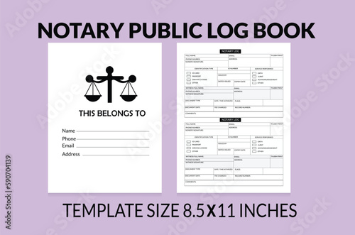 Notary Public Log book KDP interior Vector