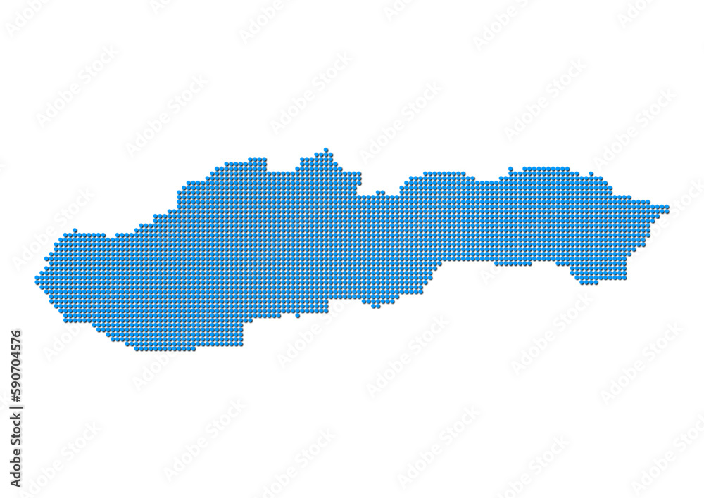 An abstract representation of Slovakia, vector Slovakia map made using a mosaic of blue dots with shadows. Illlustration suitable for digital editing and large size prints. 