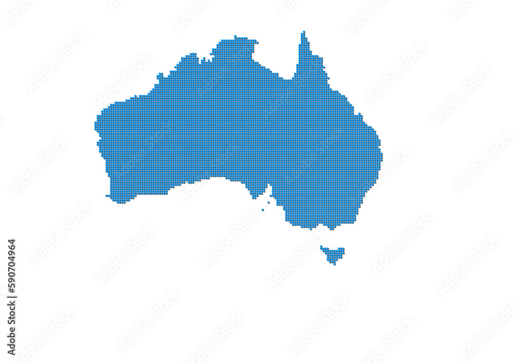 Fototapeta premium An abstract representation of Australia, vector Australia map made using a mosaic of blue dots with shadows. Illlustration suitable for digital editing and large size prints. 