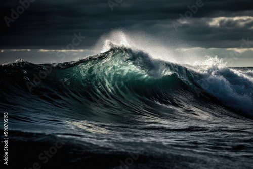 Isolated Sea Wave Captured From Low Angle, Emphasizing Its Height And Power. Generative AI