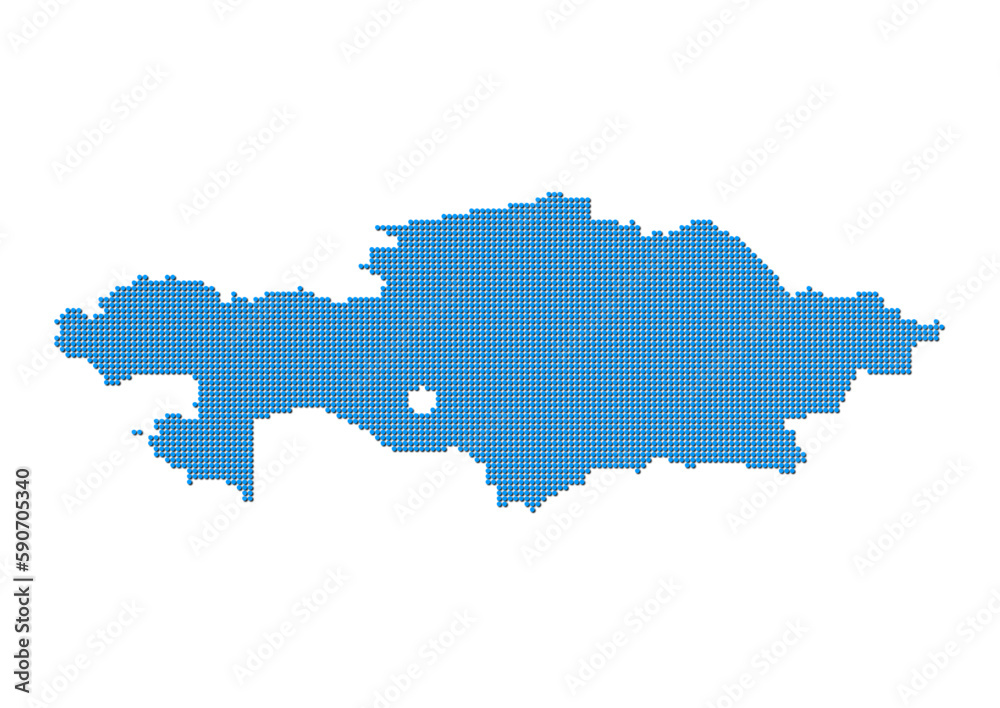 An abstract representation of Kazakhstan, vector Kazakhstan map made using a mosaic of blue dots with shadows. Illlustration suitable for digital editing and large size prints. 