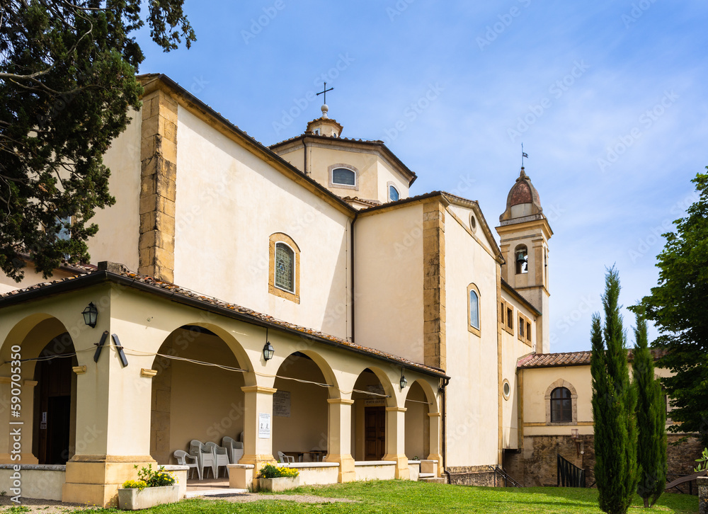 The Sanctuary of Maria Santissima Madre della Divina Provvidenza. The church is located in Pancole, San Gimignano, Pisa - June 2, 2021 The Sanctuary of Maria Santissima Madre della Divina Provvidenza. The church is located in Pancole, San Gimignano, Pisa - June 2, 2021