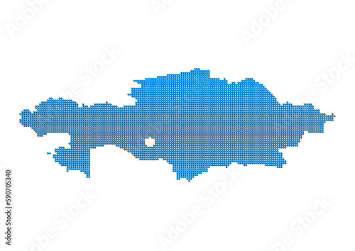 An abstract representation of Kazakhstan  vector Kazakhstan map made using a mosaic of blue dots with shadows. Illlustration suitable for digital editing and large size prints. 