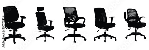Five Office chairs silhouettes vector Design.