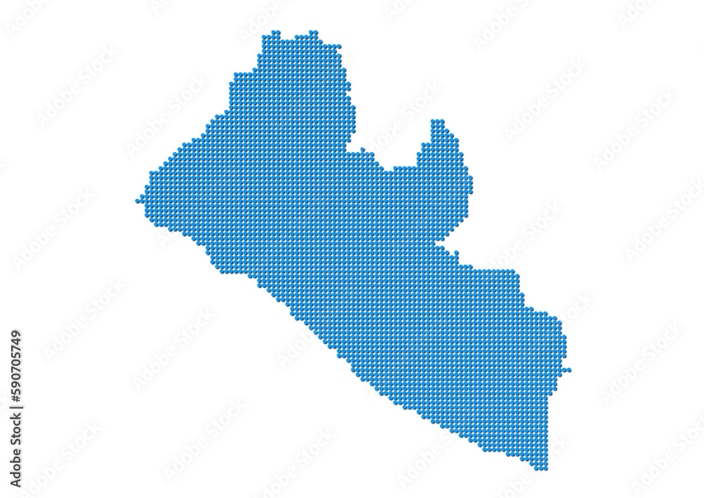 An abstract representation of Liberia, vector Liberia map made using a mosaic of blue dots with shadows. Illlustration suitable for digital editing and large size prints. 