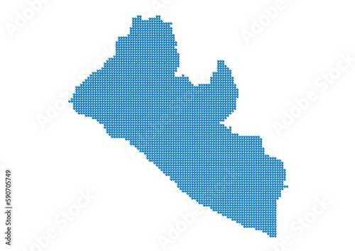 An abstract representation of Liberia, vector Liberia map made using a mosaic of blue dots with shadows. Illlustration suitable for digital editing and large size prints. 