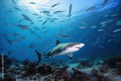 Shark swimming in the ocean  generative AI