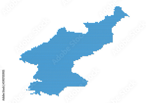 An abstract representation of North Korea, vector North Korea map made using a mosaic of blue dots with shadows. Illlustration suitable for digital editing and large size prints. 