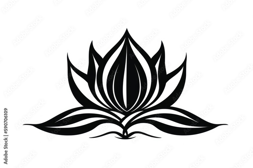 Lotus Leaf Stylized In Black On White Background. Generative AI