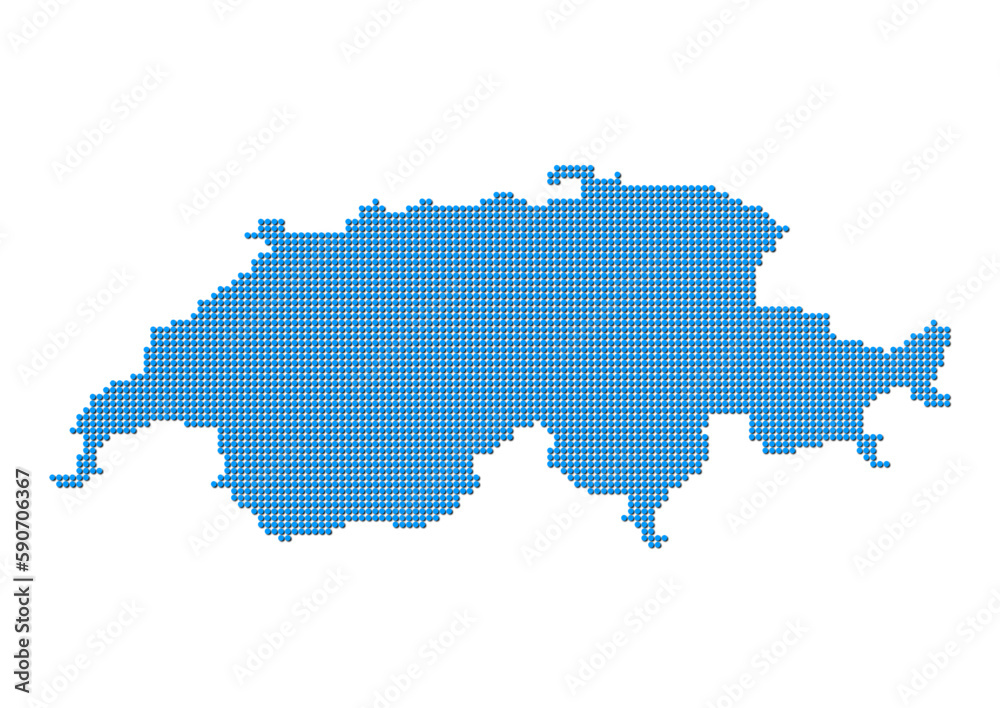 An abstract representation of Switzerland, vector Switzerland map made using a mosaic of blue dots with shadows. Illlustration suitable for digital editing and large size prints. 