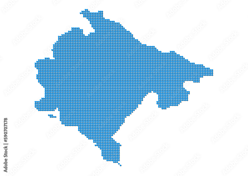 An abstract representation of Montenegro, vector Montenegro map made using a mosaic of blue dots with shadows. Illlustration suitable for digital editing and large size prints. An abstract representation of Montenegro, vector Montenegro map made using a mosaic of blue dots with shadows. Illlustration suitable for digital editing and large size prints.