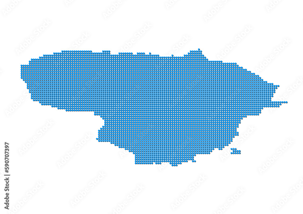 An abstract representation of Lithuania, vector Lithuania map made using a mosaic of blue dots with shadows. Illlustration suitable for digital editing and large size prints. 