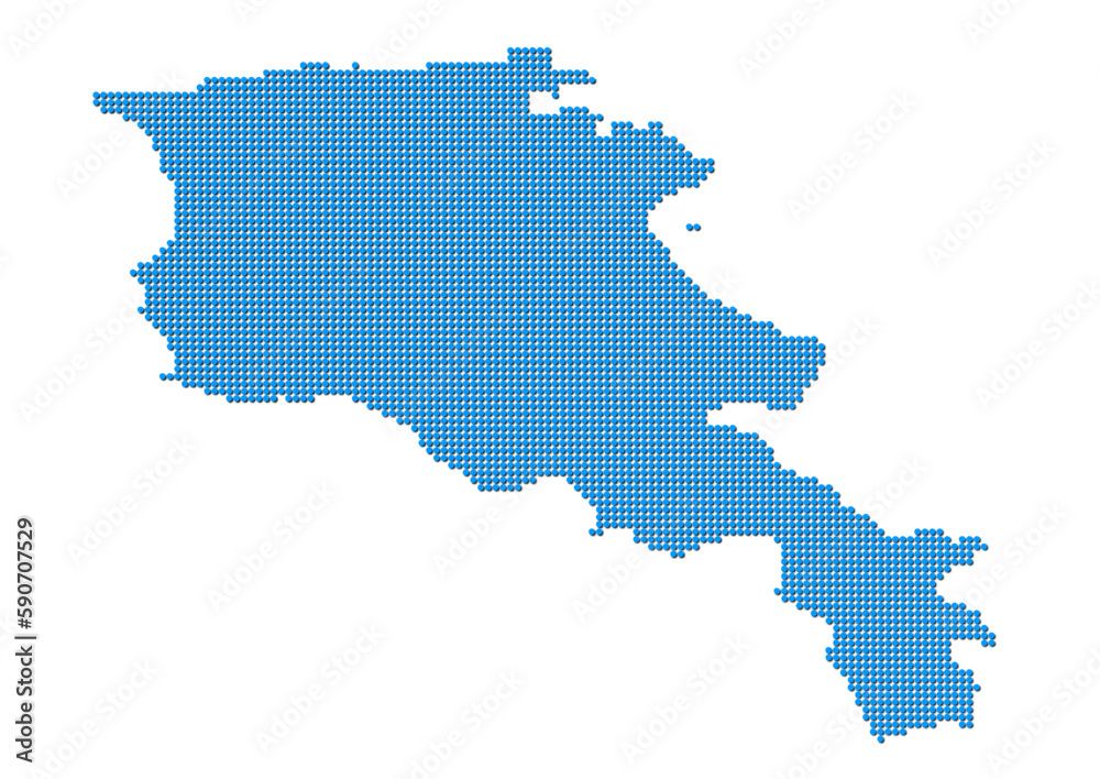 An abstract representation of Armenia, vector Armenia map made using a mosaic of blue dots with shadows. Illlustration suitable for digital editing and large size prints. 