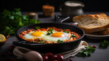 Satisfy Your Cravings with a Delicious Plate of Israeli Shakshuka. Food photography. Generative AI