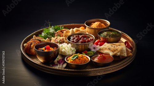 Savor the Flavors of India with this Delicious Thali  food photography. Generative AI