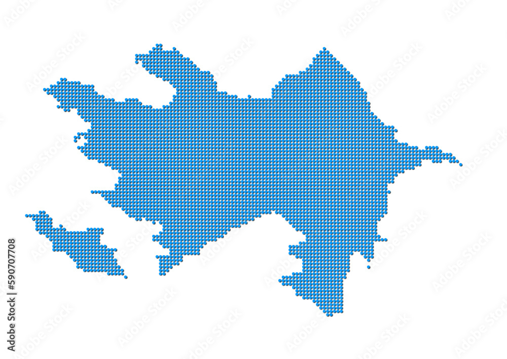 An abstract representation of Azerbaijan, vector Azerbaijan map made using a mosaic of blue dots with shadows. Illlustration suitable for digital editing and large size prints. 
