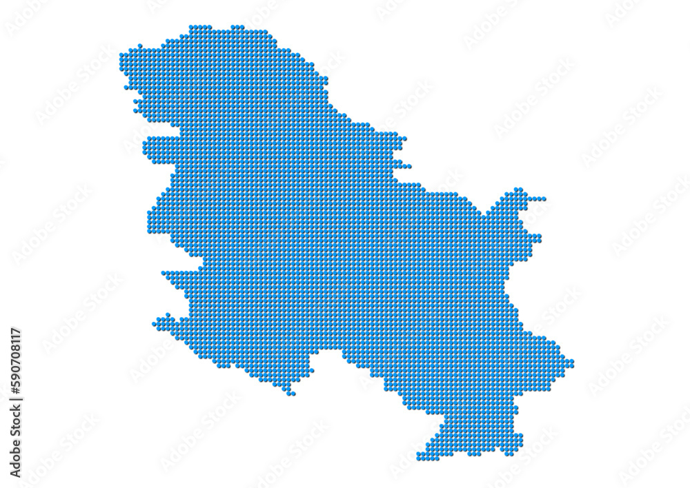 An abstract representation of Serbia, vector Serbia map made using a mosaic of blue dots with shadows. Illlustration suitable for digital editing and large size prints. 