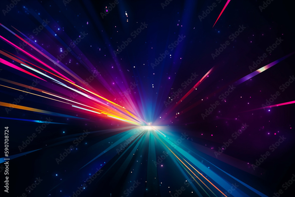 Fototapeta premium Colorful light burst and laser pointer for a modern abstract background with fast colors in the style of dark sky blue with copy space
