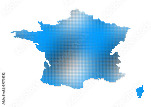 An abstract representation of France, vector France map made using a mosaic of blue dots with shadows. Illlustration suitable for digital editing and large size prints. 
