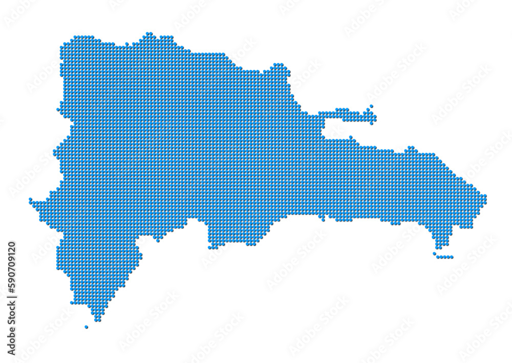 An abstract representation of Dominican Republic, vector Dominican Republic map made using a mosaic of blue dots with shadows. Illlustration suitable for digital editing and large size prints. 