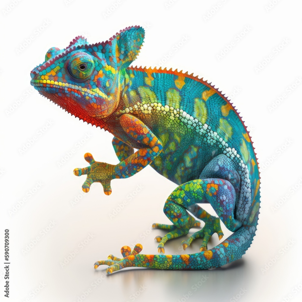Obraz premium a multicolored chamaeleo calyptratus on a white background, Generative AI