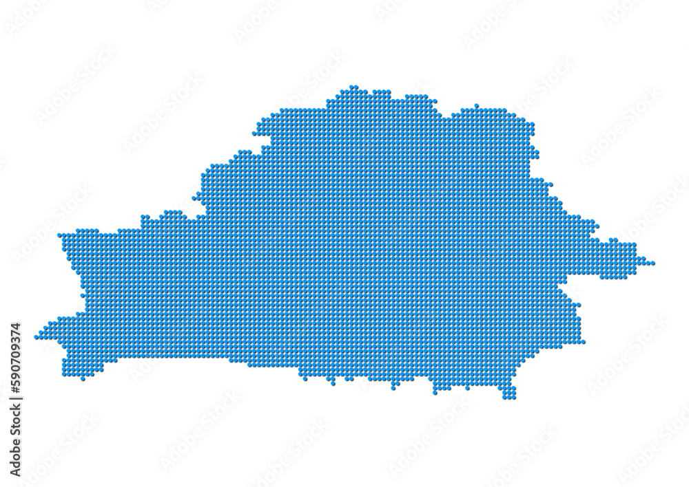 An abstract representation of Belarus, vector Belarus map made using a mosaic of blue dots with shadows. Illlustration suitable for digital editing and large size prints. 