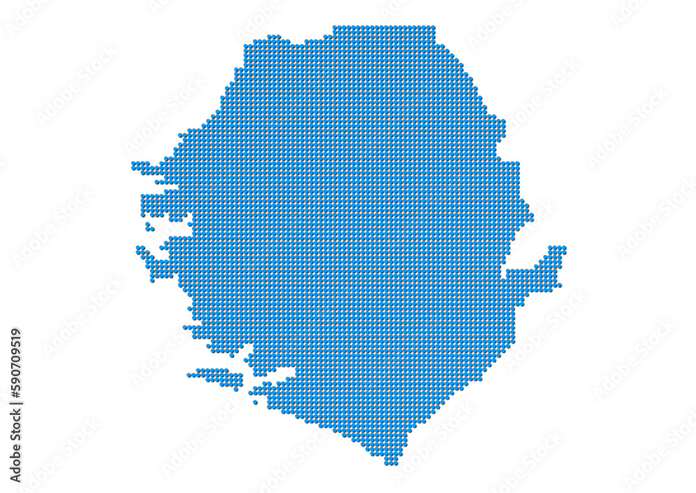 An abstract representation of Sierra Leone, vector Sierra Leone map made using a mosaic of blue dots with shadows. Illlustration suitable for digital editing and large size prints. 
