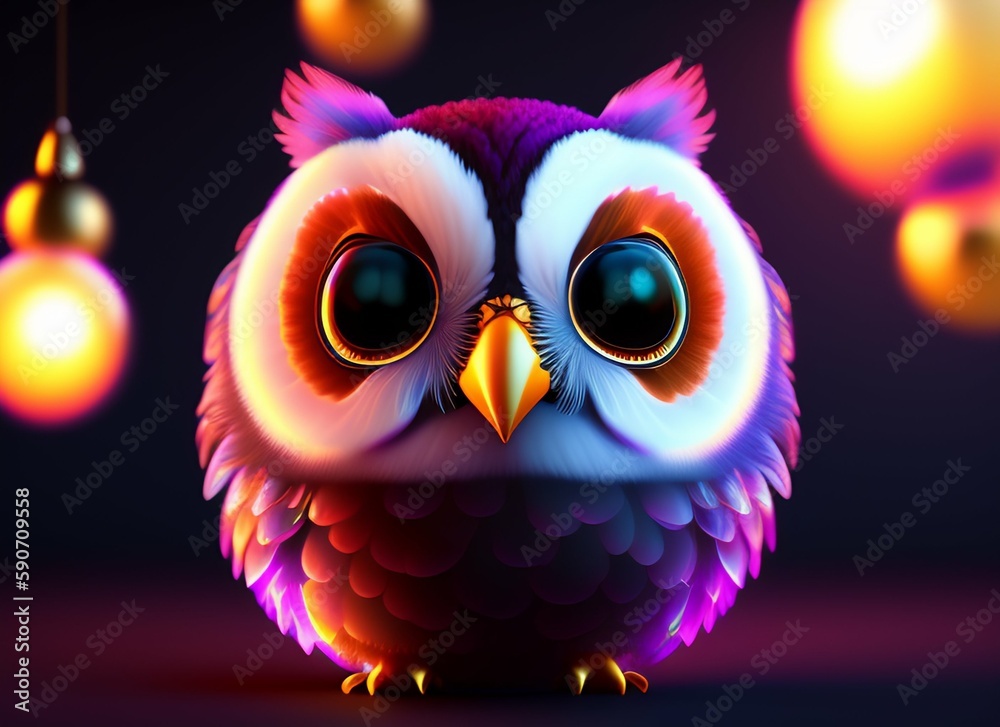 A realistic cute adorable baby owl made of crystal ball with low poly eye's surrounded by glowing aura concept art with vivid beautiful colors  generative ai