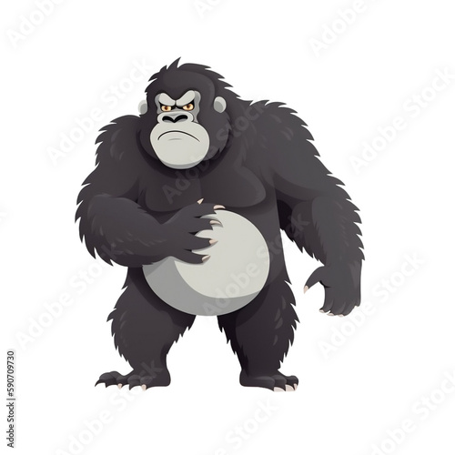 Big grey cartoon gorilla, transparent