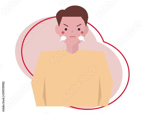 怒る男性。怒り、イライラ、憤慨、人物。ベクターイラスト