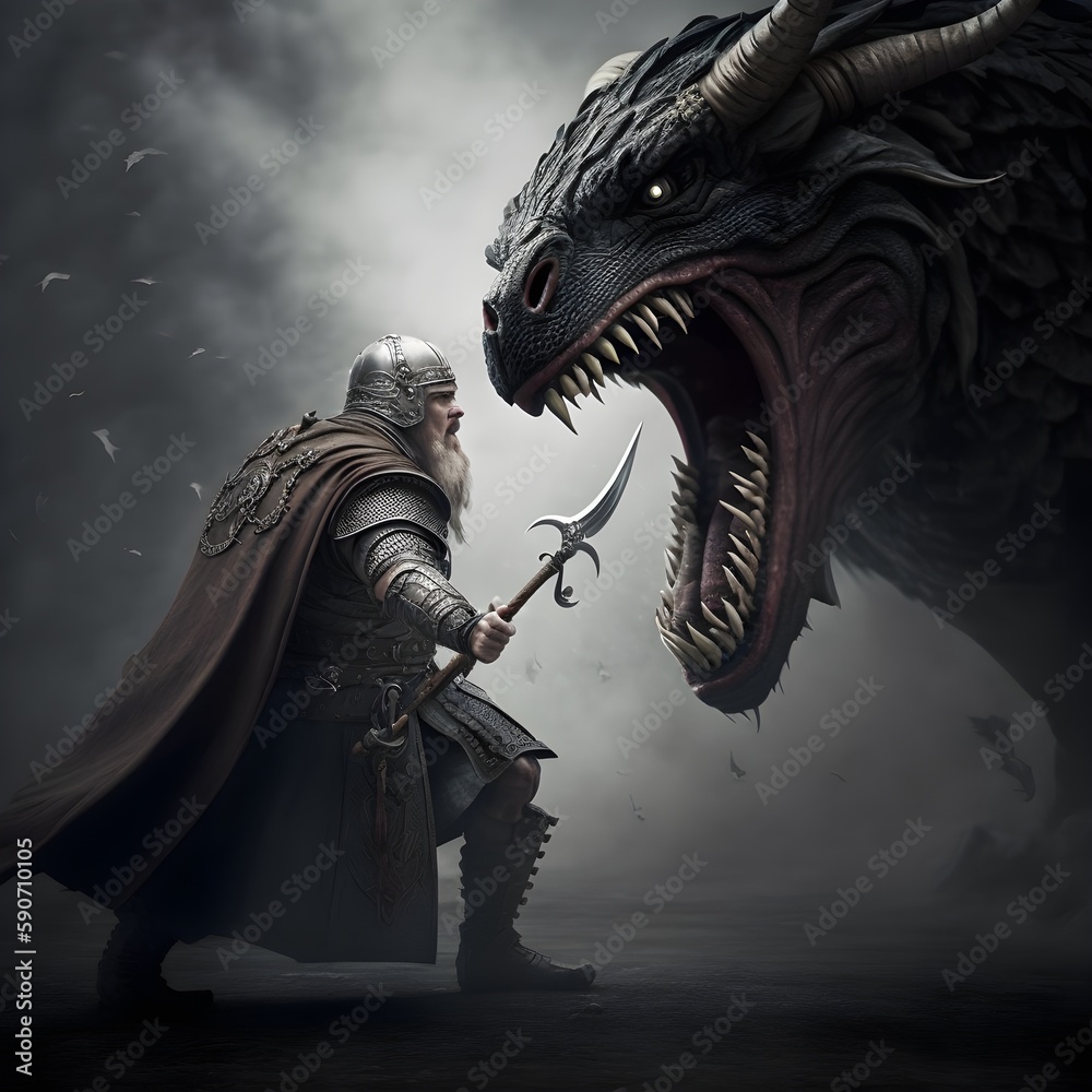 real photo of a viking warrior fighting a dragon the viking should have ...