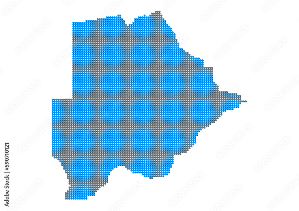 An abstract representation of Botswana, vector Botswana map made using a mosaic of blue dots with shadows. Illlustration suitable for digital editing and large size prints. 