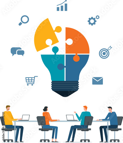 flat vector group business team meeting working for brainstorming concept