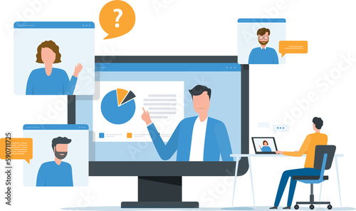 flat vector People meeting working online with video conference connect concept and technology remote working from anywhere concept	
