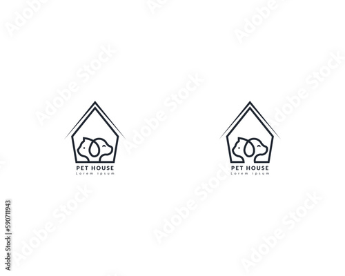 Dog and cat logo design template vector, line of pet logo design suitable for pet shop, store, cafe, business, hotel, veterinary clinic, Domestic animals vector illustration logotype, sign and symbol.