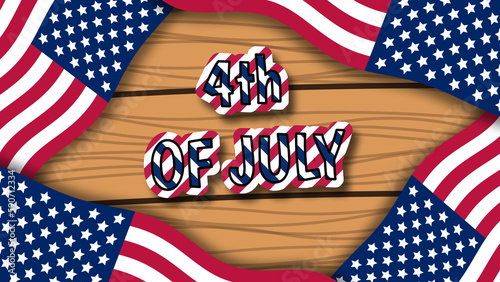 4th of July text on national flag of usa texture.