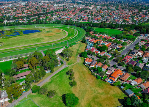 Drone Aerial view of Suburban federation residential house in Sydney NSW Australia