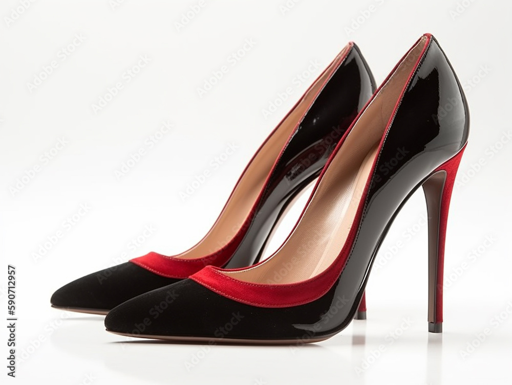 black with red high-heeled shoes on a white background Generative AI black with red high-heeled shoes on a white background Generative AI