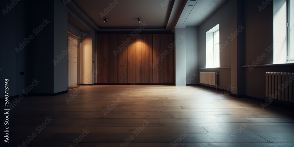 Loft. Studio apartment with an open plan in dark colors. Modern loft apartment with wooden beams, simple modern furniture, brick wall. Loft interior. Generative AI Loft. Studio apartment with an open plan in dark colors. Modern loft apartment with wooden beams, simple modern furniture, brick wall. Loft interior. Generative AI