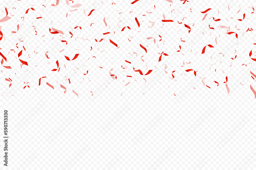 Glittering confetti on a transparent background. Red confetti