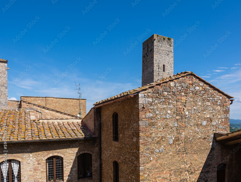 view of the Historic Centre of San Gimignano is known for its medieval tower houses and works of art -  Siena province - Tuscany region in central Italy - Europe