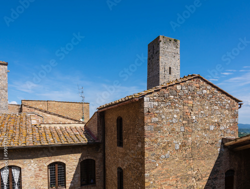 view of the Historic Centre of San Gimignano is known for its medieval tower houses and works of art -  Siena province - Tuscany region in central Italy - Europe