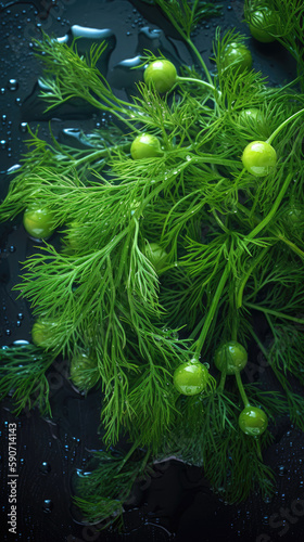 Dill, adorned with glisteni...