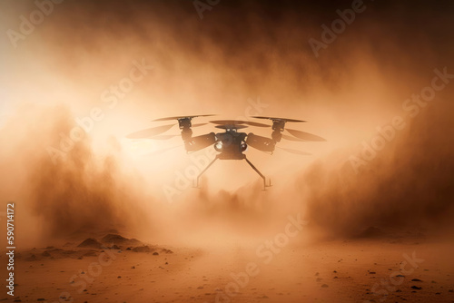 Martian drone exploring the surface of the red planet. Generative AI